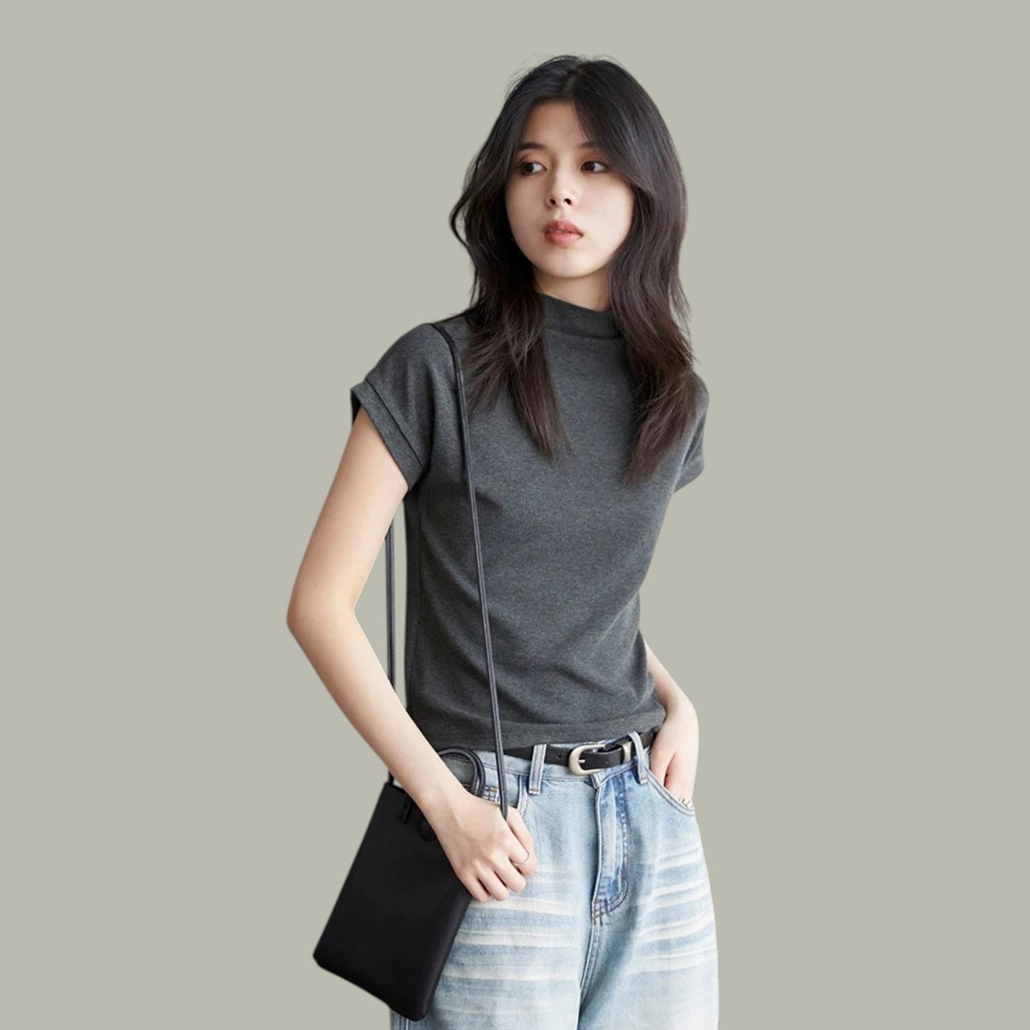 ハーフハイネック スリムフィット Tシャツ
