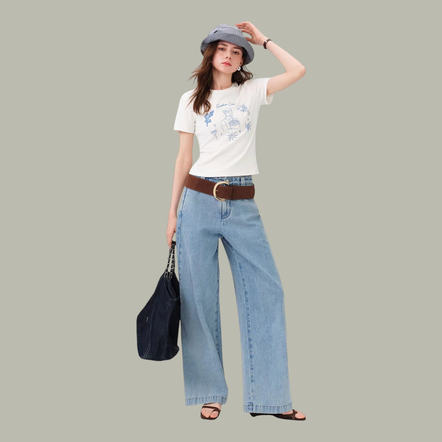 ハイウエストワイドデニムパンツ レディース｜大人カジュアルデニム