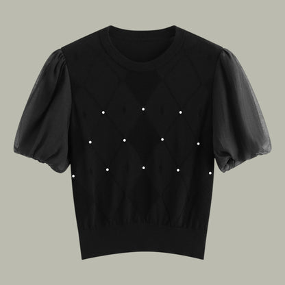 ビーズパフスリーブニット　上品・夏