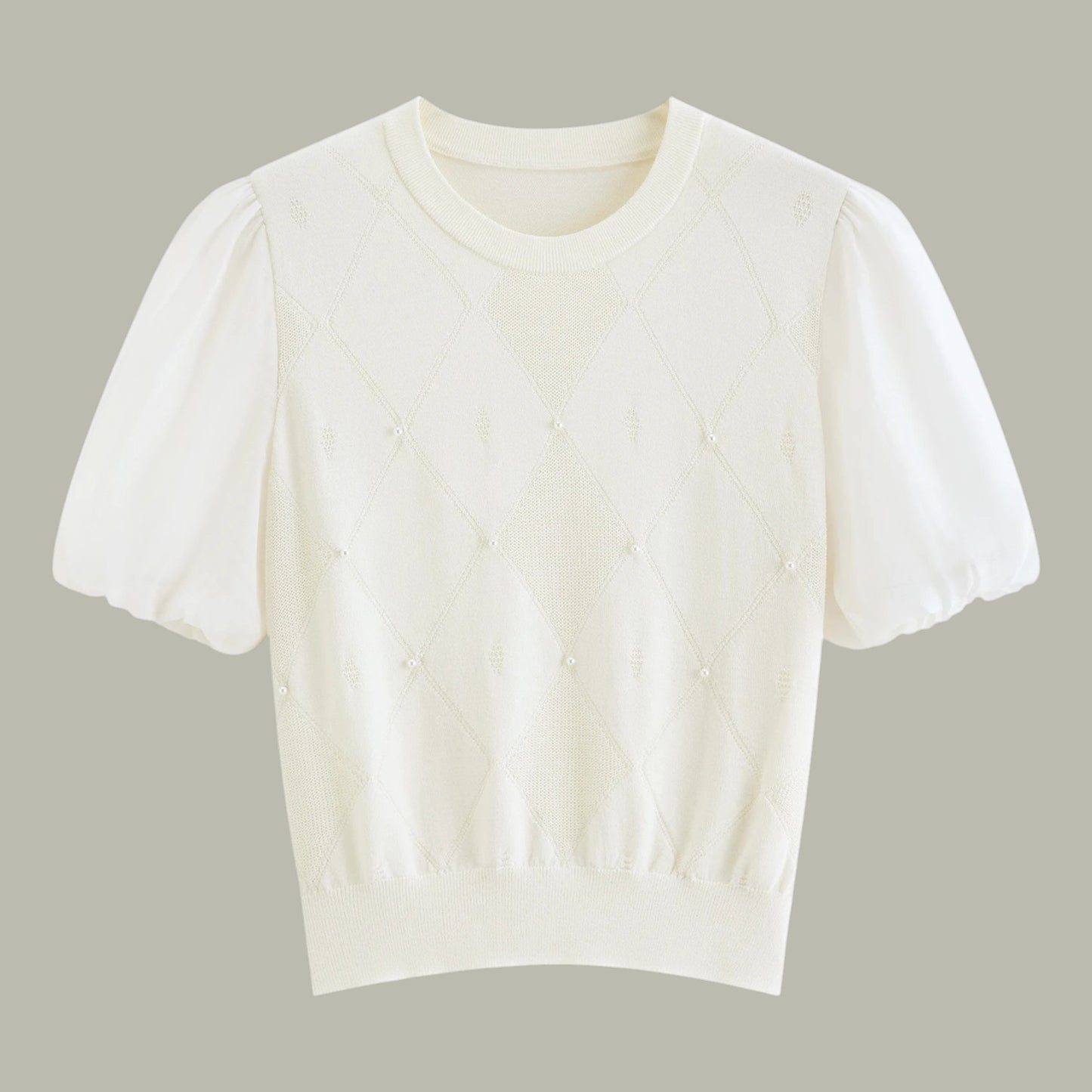 ビーズパフスリーブニット　上品・夏