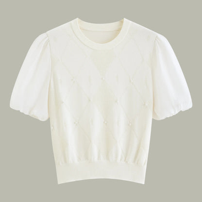ビーズパフスリーブニット　上品・夏